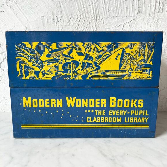 Modern Wonder Books Metal Box 1940s The Every-Pupil Classroom Library - No Books - Picture 1 of 11